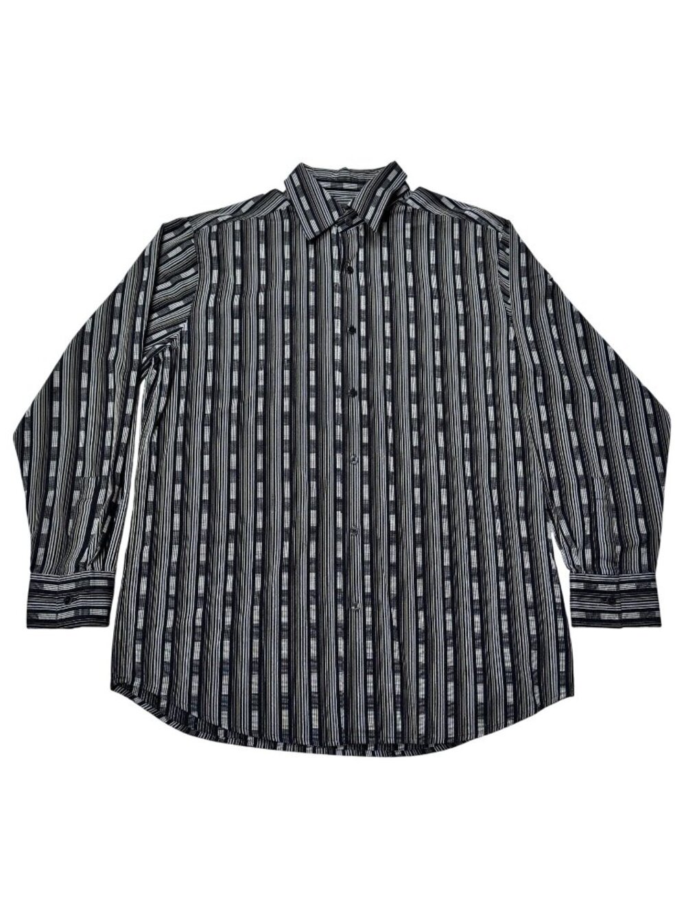 Metro Concepts Button Up Shirt Mens Size Large Black Geometric Strip Long Sleeve